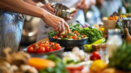 Obraz premium Healthy Family Cooking: Vibrant Ingredients, Delicious Results 1