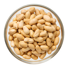 A top view clear glass Bowl of Peanuts isolated on a transparent background