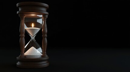 Hourglass with Candle Flame on Dark Background Copy Space, Symbol of Time for Senior Citizens' Day