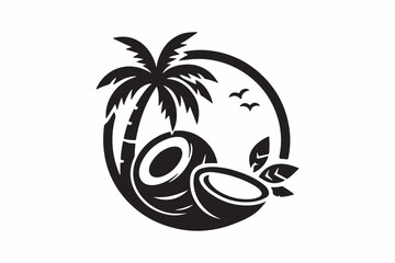 Coconut With Palm Tree Vector Art