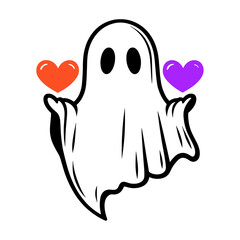 Obraz premium cute ghost with orange and purple hearts sketch
