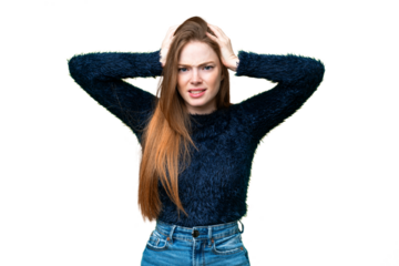 Young pretty woman over isolated chroma key background doing nervous gesture