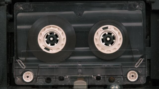 Audio cassette tape in use sound recording in the tape recorder
