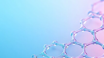Close-up of a molecular structure on a pastel gradient background, showcasing connections and scientific advancements.