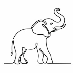 Fototapeta premium Elephant with Raised Trunk Line Art