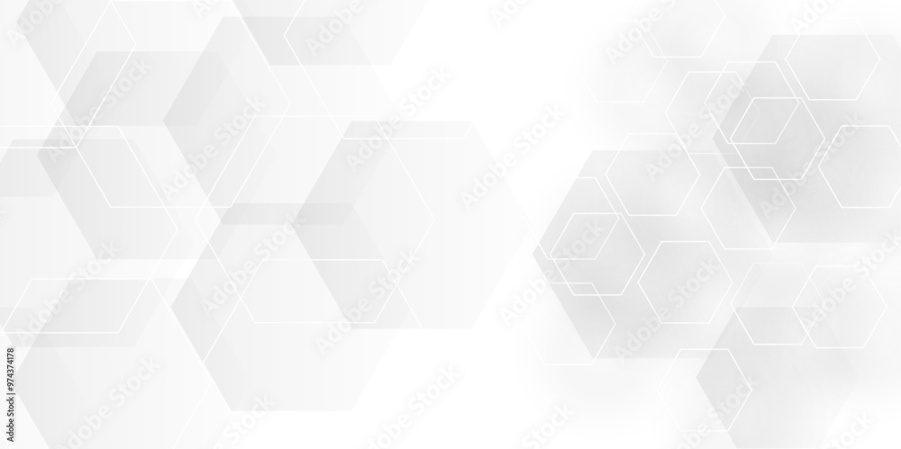Poster abstract pattern with hexagonal white and gray technology line paper background. hexagonal grid tile