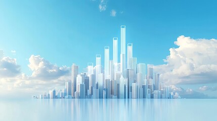 Fototapeta premium A cityscape with skyscrapers forming an upward graph, illustrating economic progress and the culmination of collective ambitions and skills