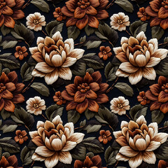 Fototapeta premium Illustration of nature flower. Seamless patterns in stumpwork embroidery style of floral.[B-0172]