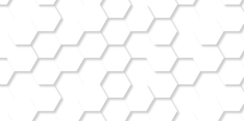 Fototapeta premium White pattern shadow polygonal square web connection. Vector abstract 3d white hexagon realistic mesh cell honeycomb texture. geometric white grid emboss hexagonal background. luxury emboss honeycomb 
