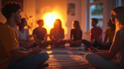 group of young people coming together for discussion and support, emphasizing social interaction and collaborative dialogue in a supportive and engaging environment