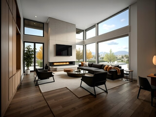 Fototapeta premium Comfortable and beautiful living room interior design