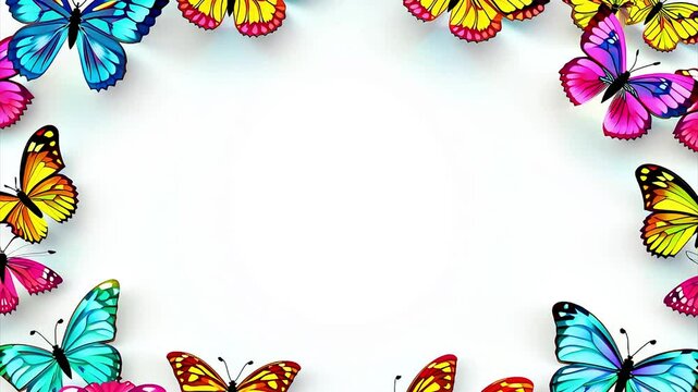 Tropical multicolored butterflys and leaves frame with space for text or advertising.