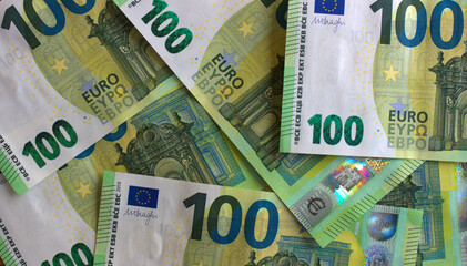 Euro money and coins close-up. The national currency of the European Union
