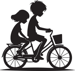 Fototapeta premium boys and girl riding bicycle silhouette design vector art illustration