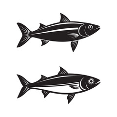 sardine fish, silhouette vector, isolated on white background, black and white silhouette 