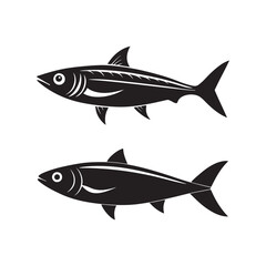 sardine fish, silhouette vector, isolated on white background, black and white silhouette 