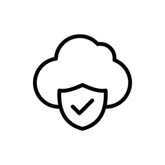 shield icon with clouds, database security symbol. line vector isolated on white background. trendy and modern design