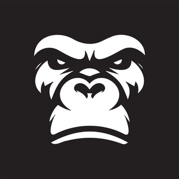 vector illustration silhouette of a white gorilla face staring angrily at a black background EPS file