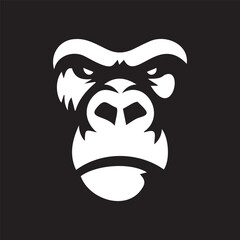 white gorilla face illustration facing forward on black background EPS file