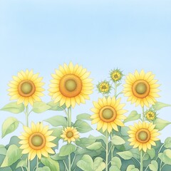 Obraz premium A vibrant field of sunflowers against a clear blue sky, perfect for capturing the essence of summer and nature's beauty.