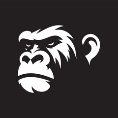 white gorilla face silhouette illustration looking left on black background EPS file