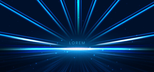 Naklejka premium Abstract scene elegant blue light lines on dark background with lighting effect and sparkle.