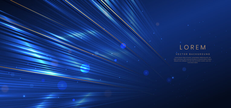 Abstract elegant blue and gold line with lighting effect sparkle on blue background. Template premium award design.