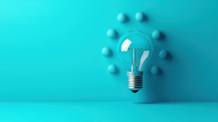 A clear light bulb with a turquoise backdrop, symbolizing ideas, inspiration, and creativity in a modern setting.