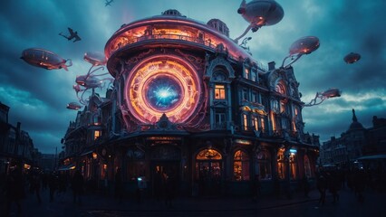 Obraz premium beautiful night view of the city luminously swirling vortex