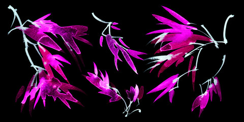 Neon watercolour leaves and flowers