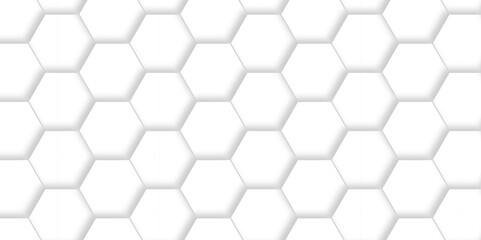 Honeycomb geometric white grid emboss hexagonal background. Vector abstract 3d white hexagon realistic mesh web cell hexagon honeycomb texture. 
