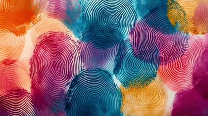 Colorful fingerprints on background texture for design. Macro photography display.