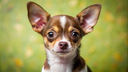 Obraz premium Small And Spunky Chihuahua Mix Puppy With A Distinctive Brown And White Coat And Alert Expression, Perfect For Companionship And Play.