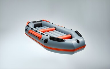Modern Orange and Black Inflatable Raft Against Crisp Minimalist White Background