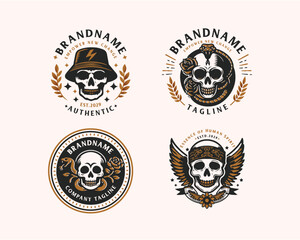 Naklejka premium Set bundle vintage skull gangster tattoo for business company