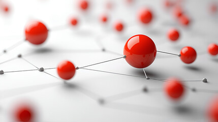 Red spheres connected by lines on a white surface illustrating a scientific or technological concept in molecular structure - Powered by Adobe