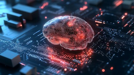 Human brain showing Intelligent thinking processing through the concept of a neural network printed circuit of big data and artificial intelligence, computer