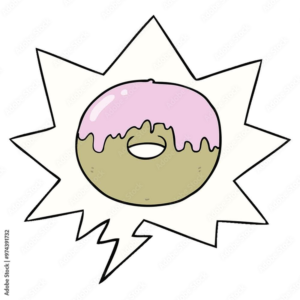 Sticker cartoon donut with speech bubble