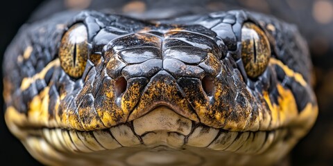 Fototapeta premium Ultra-close macro shot of an anaconda head showcasing its intricate scales and piercing gaze