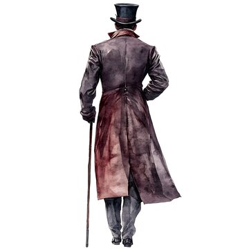 recommend clip art: Watercolor Illustration of a Gentleman in a Top Hat and Tailcoat Walking with a Cane