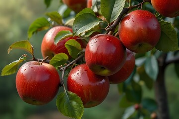 Obraz premium Red apples on a branch ai gegerate