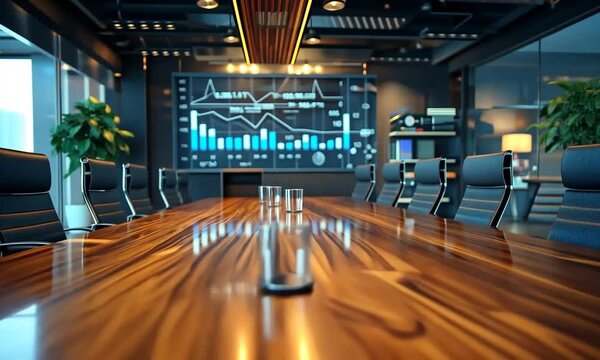 Modern Conference Room with Wooden Table. generative ai