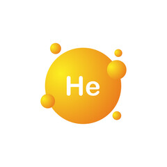 Helium molecule icon. Molecule of Helium. He element. Chemistry and scientific research concept