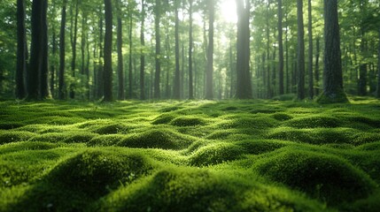 Lush green forest floor covered in moss
