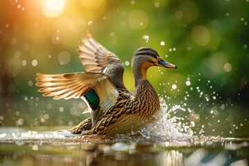 Obraz premium A duck quacking and honking, its vocalizations communicating with other ducks or expressing its emotions