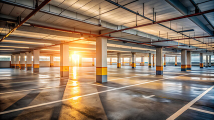 Naklejka premium Empty car parking garage, Blurred background, Day light