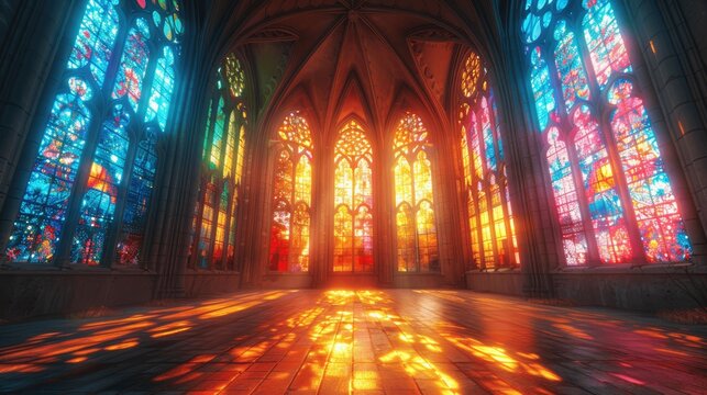 Hyper-detailed Gothic Stained Glass with Rainbow Colors and Symmetrical Patterns
