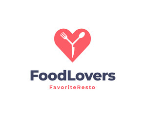 Fork and spoon with love shape logo icon design for restaurant logo template vector illustration