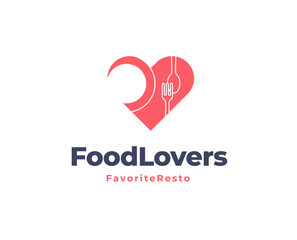 Fork spoon and plate with love shape logo icon for restaurant logo template vector illustration