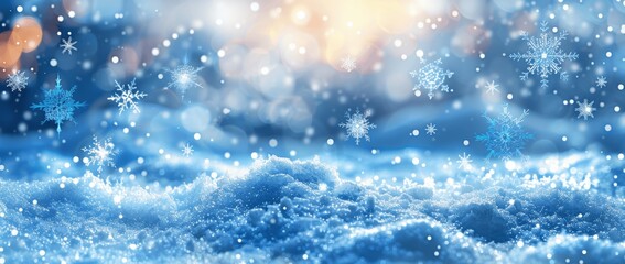 Winter Wonderland Background with Snowflakes and Bokeh Lights